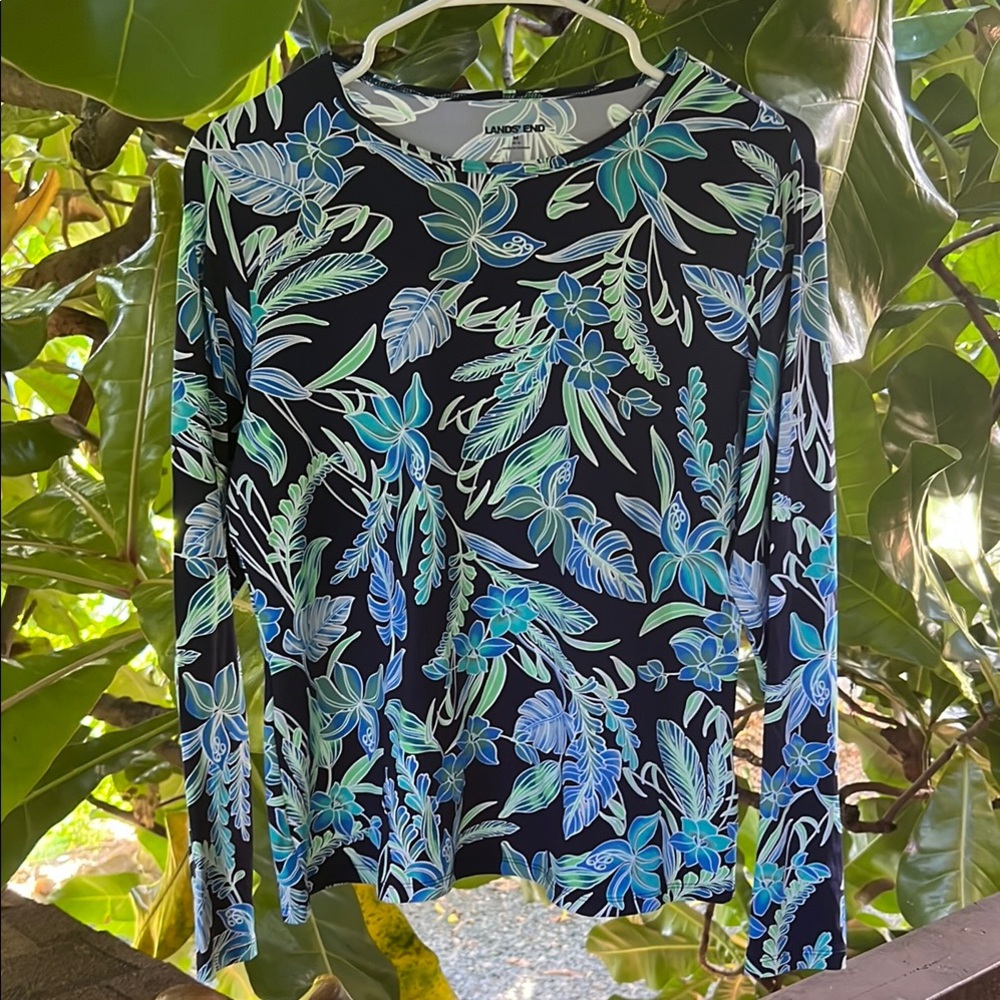 Lands' End Rash Guard SPF 50 Tropical Blue M